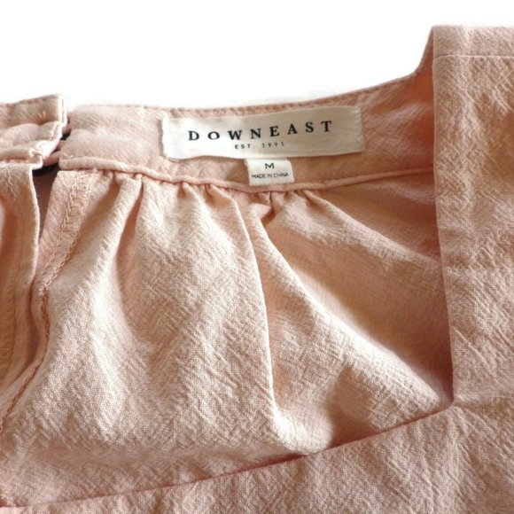DOWNEAST Pink Cotton Peasant Blouse/ Top/ Crochet Trim/ Square Neck/ Size M - Picture 5 of 11